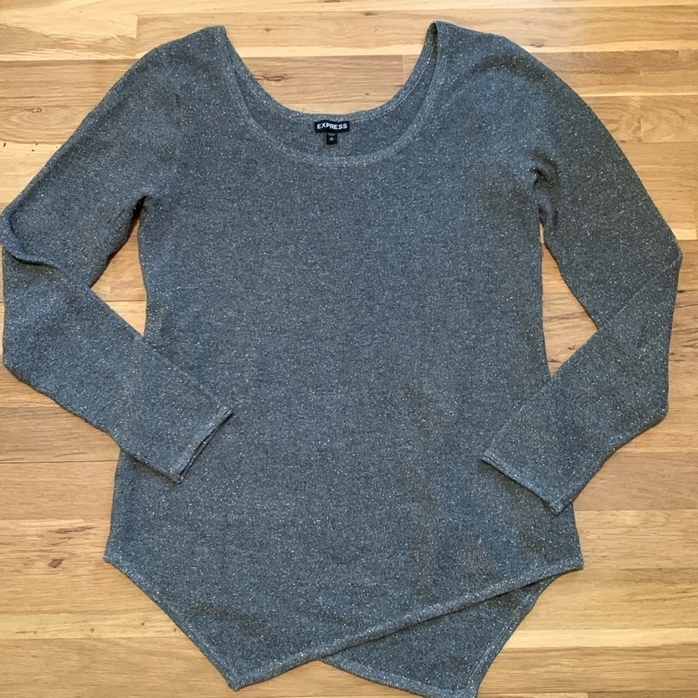 Express Long Sleeve A-Symmetrical Hem Metallic Thread Knit Sweater Women’s M